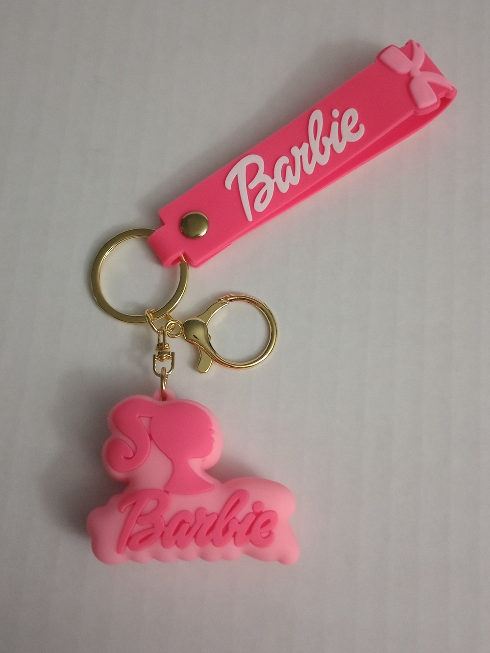 Barbie With Ponytail Keychain Charm Silicone Strap  Pink Gold Tone